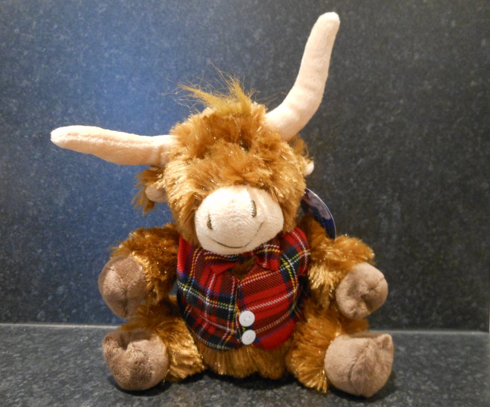 Soft Toy Highland Cow Tartan Waistcoat Bow Tie Highland Cow Tartan Waistcoat Bow Tie