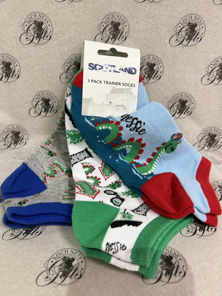 Socks 3 Pack Trainer Socks Nessie Loch Ness Gifts