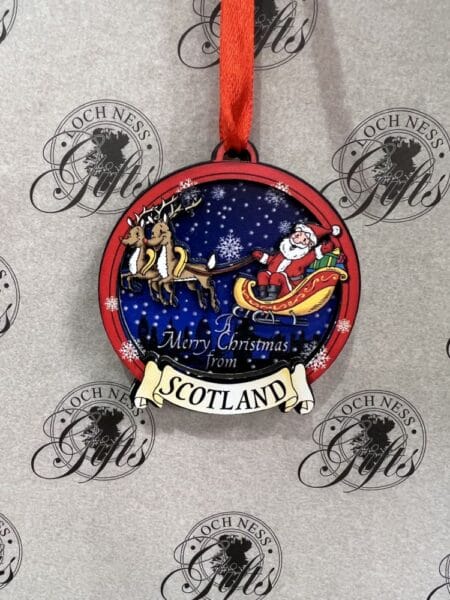 Christmas Decoration - Round Wooden Scottish Piper and Snowman