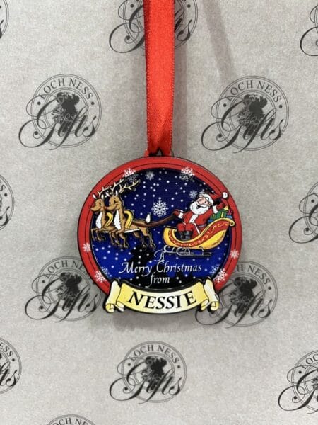 Christmas Decoration - Round Wooden Nessie and Snowman