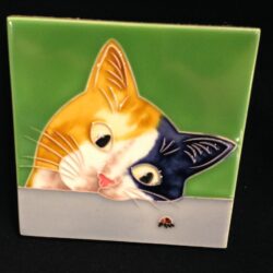 Coaster or Picture Tile Cat and Ladybird