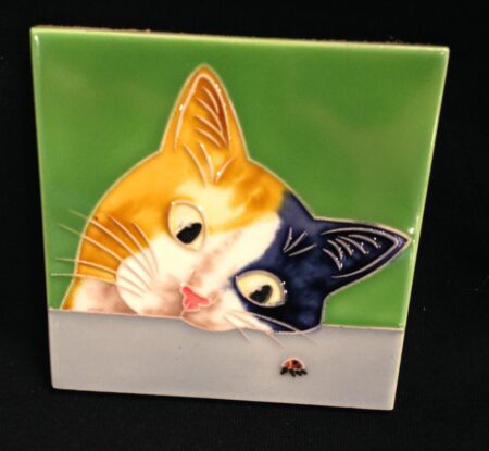 Coaster or Picture Tile Cat and Ladybird