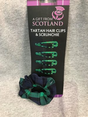 Hair Clips and Green Tartan Scrunchie