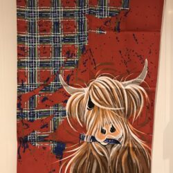 Kitchen - Tea Towel Highland Cow Tartan Paint