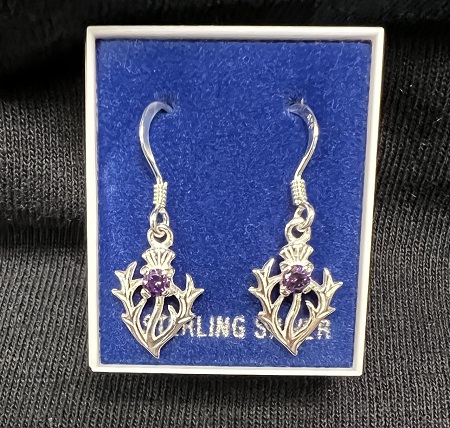 Sterling Silver Earrings Thistle Stone Drop Loch Ness Gifts