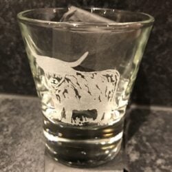 engraved-tot-dram-glass-cow Glass - Engraved Dram Shot Glass Highland Cow