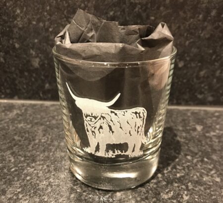 Glass - Engraved Whisky Glass HIghland Cow