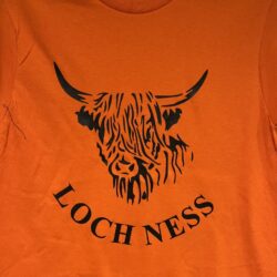 Adult T Shirt - Highland Cow Loch Ness (Orange) Adult T-Shirt Loch Ness Highland Cow (Orange)