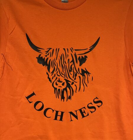 Adult T-Shirt Loch Ness Highland Cow (Orange)