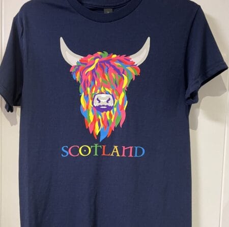 Adult T-Shirt Highland Cow Rainbow