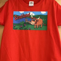 Childs T Shirt Highland Cow at Castle Red Child T-Shirt - Highland Cow at Urquhart Castle Scotland Red