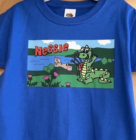 Child T-Shirt - Nessie at Urquhart Castle Loch Ness Blue