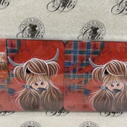 Coaster - Highland Cow Tartan Paint Coaster - Pack of Six Coasters Highland Cow Tartan Paint