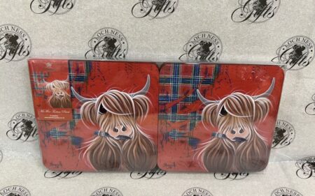 Coaster - Pack of Six Coasters Highland Cow Tartan Paint