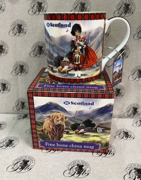 Mug - Fine Bone China Mug Scotland Highland Cow and Piper