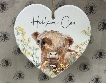 Ornament - Ceramic Hanging Plaque Highland Cow Floral