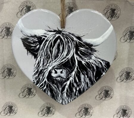 Ornament - Ceramic Hanging Plaque Highland Cow Grey