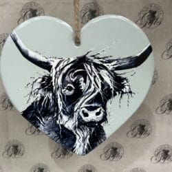 Ornament - Ceramic Hanging Plaque Highland Cow Light Green