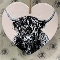 Ornament - Ceramic Hanging Plaque Highland Cow Pink