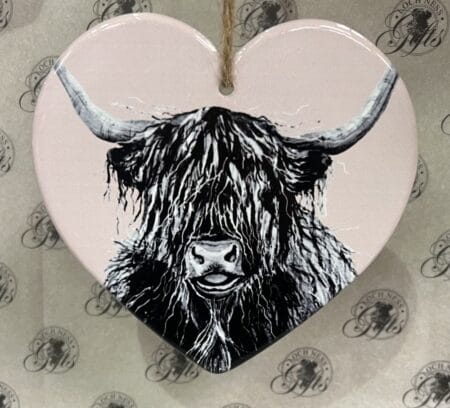 Ornament - Ceramic Hanging Plaque Highland Cow Pink
