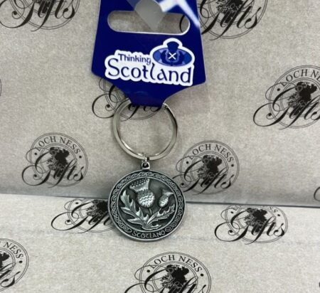Keyring - Round Pewter Thistle and Piperman
