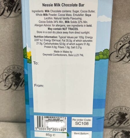 Chocolate Bar - Luxury Hand Made Milk Chocolate Nessie Loch Ness Bar