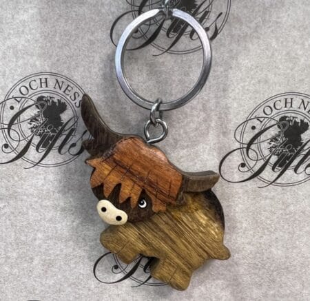 Keyring - Wooden Highland Cow
