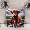 Magnet - Square Highland Cow in Wellies Magnet - Majestic Highland Cow in Tartan Scarf and Wellies