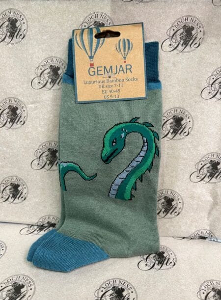 Socks - Loch Ness monster bamboo Socks Green Socks - Luxurious Bamboo Socks Loch Ness Monster Green