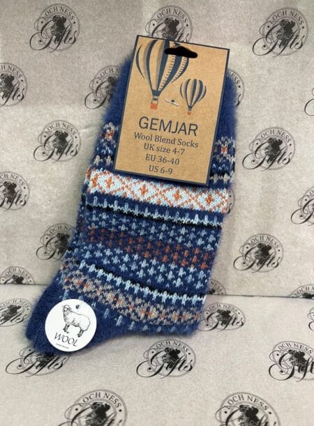 Wool blend sock blue pattern Socks - Wool Blend Socks Blue Patterned