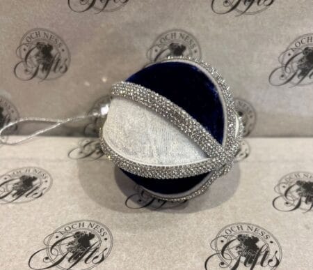 Christmas Decoration - Diamante Style Blue and White Bauble