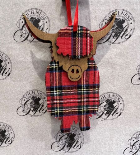 Christmas Decoration Wooden - Tartan Highland Cow