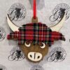 Christmas Decoration Wooden - Tartan Highland Cow Face