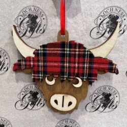Christmas Decoration Wooden - Tartan Highland Cow Face