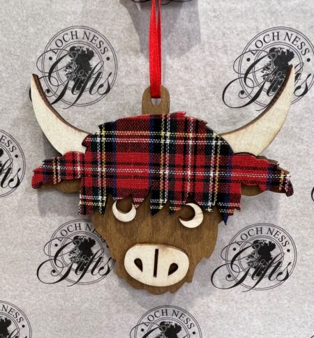 Christmas Decoration Wooden - Tartan Highland Cow Face