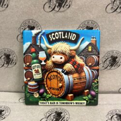 Coaster - Highland Cow with Whisky Barrel