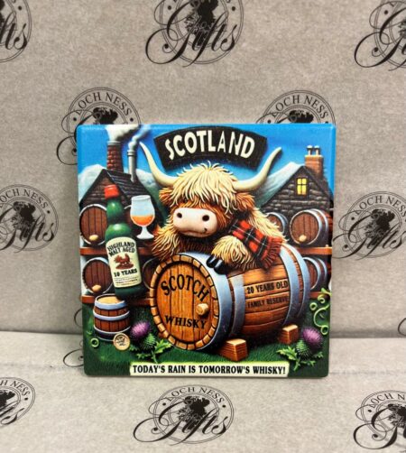 Coaster - Highland Cow with Whisky Barrel