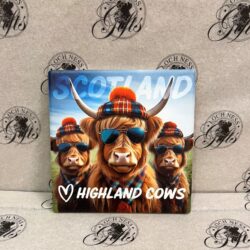 Coaster - Ceramic Coaster Highland Cows Sunglasses Coaster - Scotland Highland Cows Sunglasses and Hat